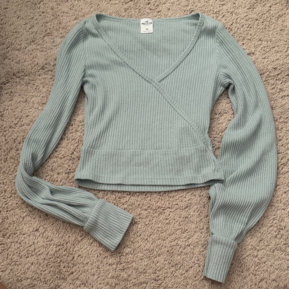 Hollister Light Blue Ribbed Wrap Top